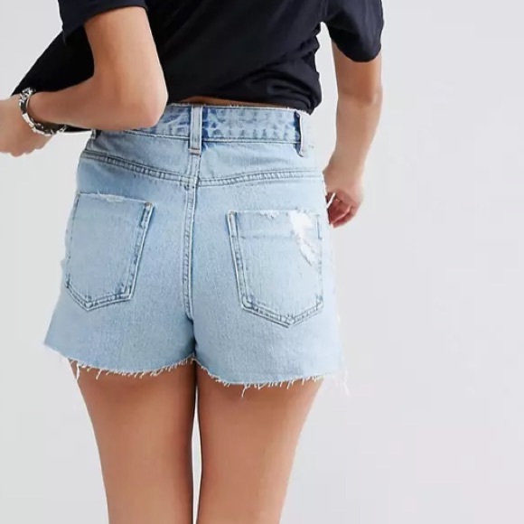 ASOS Side Split Distressed Denim Mom Jean Shorts - Picture 3 of 16